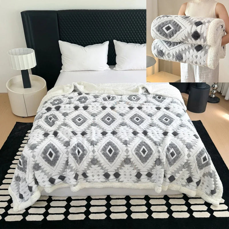 Vellunia | Kuscheldecke aus Imitationswolle | Beidseitig weiches Jacquard & Samt | Maschinenwaschbar & Wärmend | Luxus-Wohndecke für Sofa, Bett & Büro