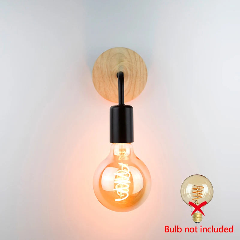 Retro Wandleuchte Holz & Eisen | E27 Fassung | Vintage Design | 15–30 m²