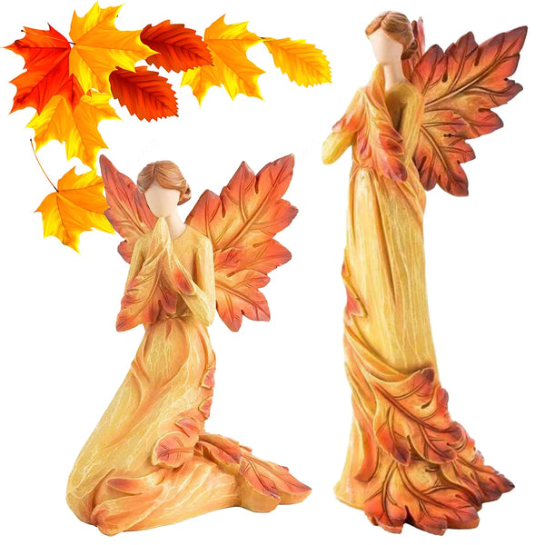 AUTUMNIA Ahornblatt-Engel | Resin Figur | Herbstliche Engelsdeko | 10–15 cm | Für Haus & Garten