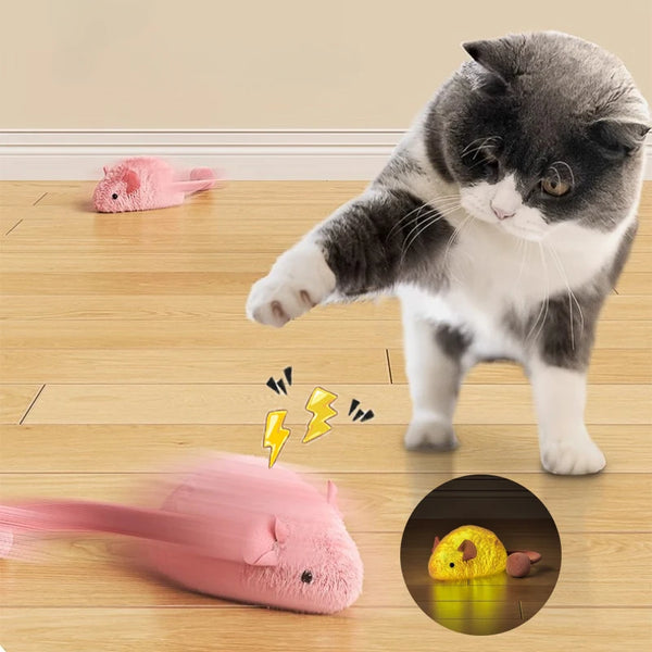 FelioFun Interaktive Plüschmaus | Mit Tiergeräuschen & Leuchtfunktion | 15 cm | Katzenspielzeug