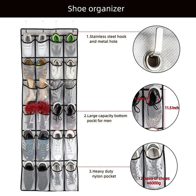 Tür-Schuhorganizer Ordivo 24-Fächer | Hängend & Platzsparend | 150 × 55 cm | Für Schuhe, Socken & Accessoires