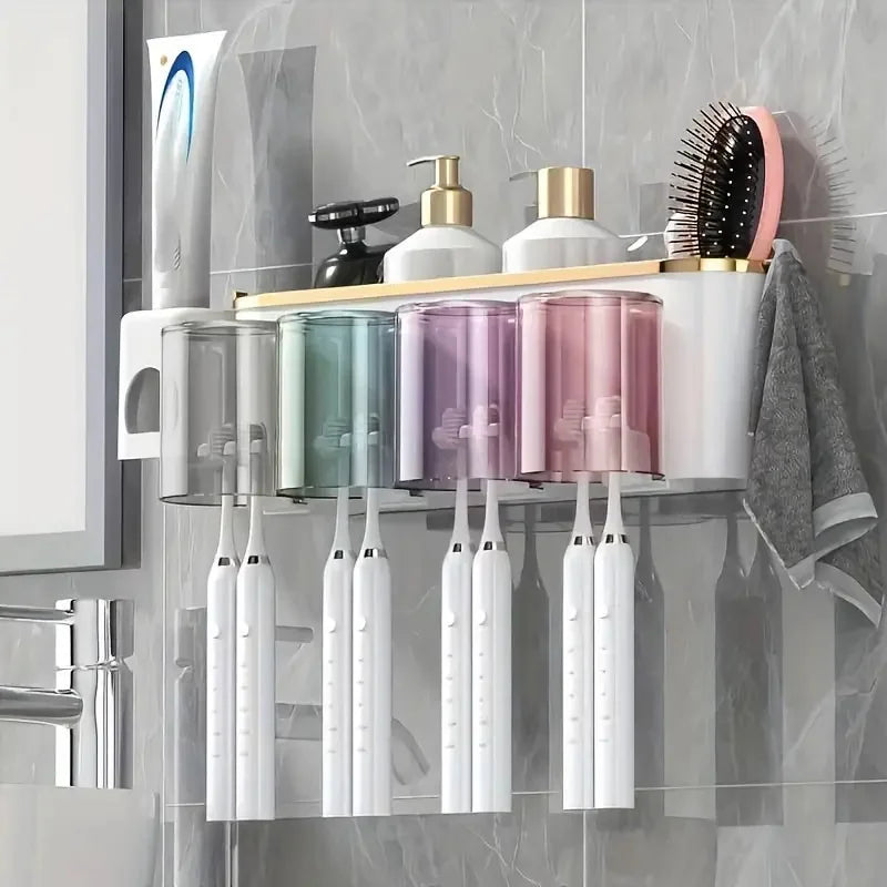 Zahnbürstenhalter Dentavio WallSet | Mit Becherhalter & Zahnpastaspender | Wandmontage | Für 2–4 Personen