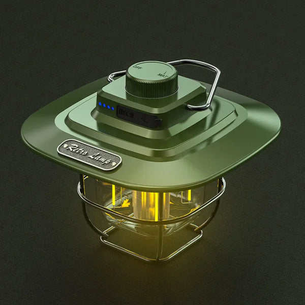 Retro LED Campinglampe Lumora RetroLite | Wiederaufladbar | Verstellbares Licht | Vintage Design | Wetterfest & USB-Ladung