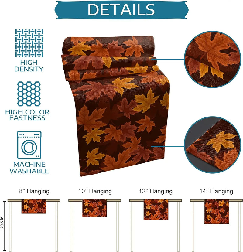 Autumna LeafRunner Tischläufer Leinen | Ahornblatt Herbstdeko | Waschbar & Langlebig | 150–200 × 33 cm