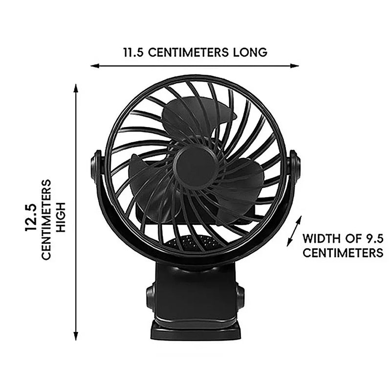 USB Clip-Ventilator FlexiCool | 360° drehbar | 3 Geschwindigkeiten & Nachtlicht | Tragbar & aufladbar | 12,5×11,5×9,5 cm