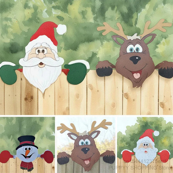Weihnachtszaun-Dekoration MerryFence | Weihnachtsmann, Rentier & Schneemann | Bunte Kunststoff-Deko | Für Garten, Balkon & Zuhause