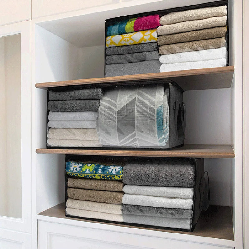 Faltbare Aufbewahrungstasche ClothNest ClearBox | 58×31×30 cm | Mit Sichtfenster & Reißverschluss | Decken-, Pullover- & Kleiderorganizer für Schlafzimmer & Kleiderschrank
