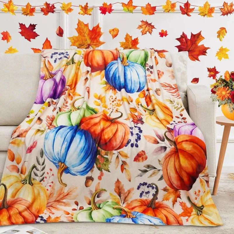 AutumnHug | Herbstdecke mit Kürbis-Motiv | Weiche Flanell-Wohndecke | Kuschelig & Dekorativ