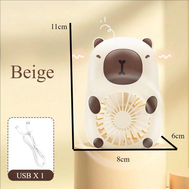 BrisePals MiniCool Mini Tischventilator Hund & Capybara | 3-Stufen Wind | USB-Ladung | Leise & Handlich
