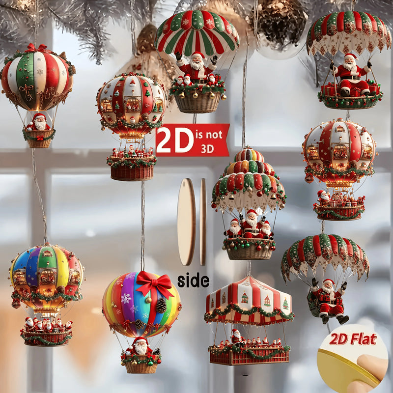 NordicJoy Weihnachtsanhänger Heißluftballon & Weihnachtsmann | 10er-Set Holzornamente | Christbaumschmuck & Deko Geschenkidee