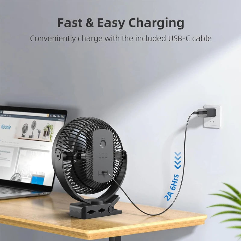 Clip-Ventilator BreeziClip | 8-Zoll | Leise & Wiederaufladbar | 10.000 mAh Akku | Für Kinderwagen, Camping & Zuhause