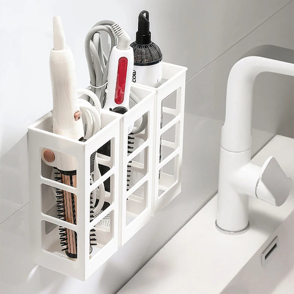 StyleDock Pro Wandhalterung für Haartrockner | Badezimmer-Organizer mit Ablagefach | Platzsparender Föhnhalter & Styling-Station