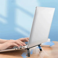 ELEVAGO Laptop-Ständer | Selbstklebend & Faltbar | Ultrakompakt für unterwegs | 21,5 cm | Schwarz