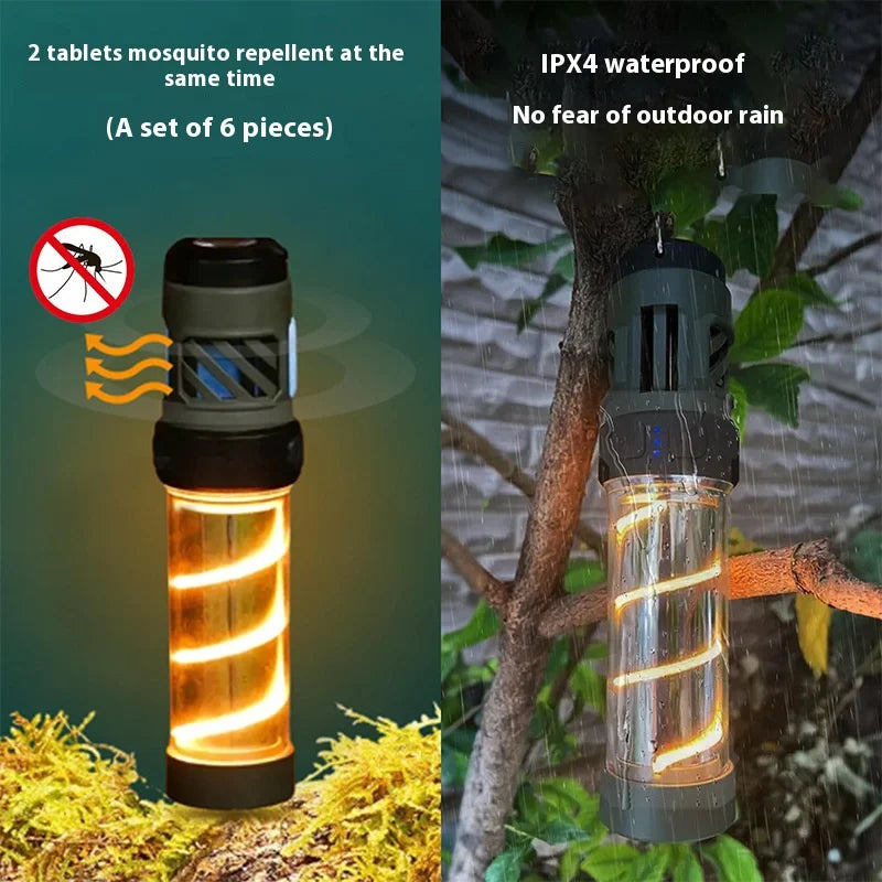LumiGuard Trek+ Campinglampe mit Mückenschutz | Wiederaufladbar, LED-Taschenlampe & Stativ | 5 Lichtmodi & Powerbank-Funktion – IP44