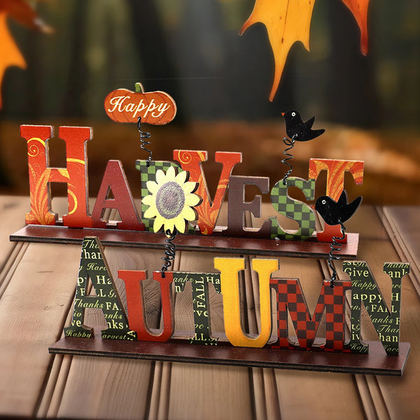 Holzdeko AutumnCharm | Stehendes Erntedank-Dekoelement | Herbstliche Wohn- & Tischdekoration