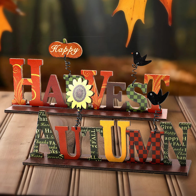Holzdeko AutumnCharm | Stehendes Erntedank-Dekoelement | Herbstliche Wohn- & Tischdekoration