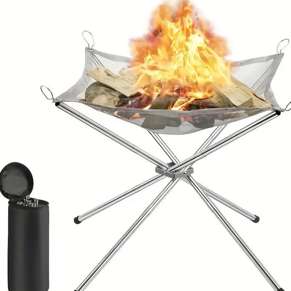 FlameFold | Tragbare Feuerstelle aus Edelstahl | Faltbar & Mit Transporttasche | Ø 42 cm