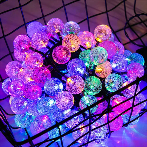 Lunavera Solar Lichterkette mit Kristallkugeln | 20/50/100 LEDs | 8 Modi | Wasserdicht & Outdoor-tauglich