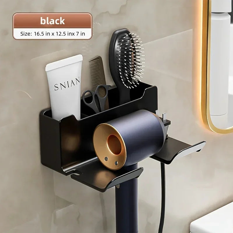 Föhnhalterung AirNest FlexMount | Wandregal für Badezimmer | Bohrfrei | 16 × 11 × 6,5 cm | Mit Kabelaufbewahrung & Fallschutz