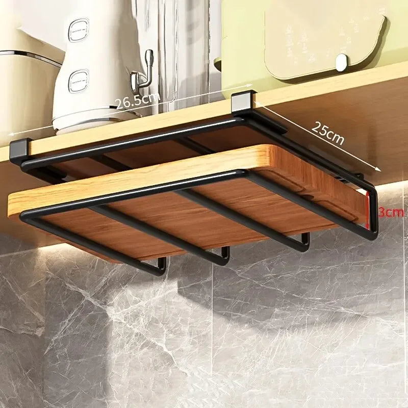 Küchen-Hängeorganizer HangPro FlexRack | Unterbau-Regal mit Haken | Für Schneidebretter, Tücher, Deckel & Küchenzubehör | 26,5×25 cm