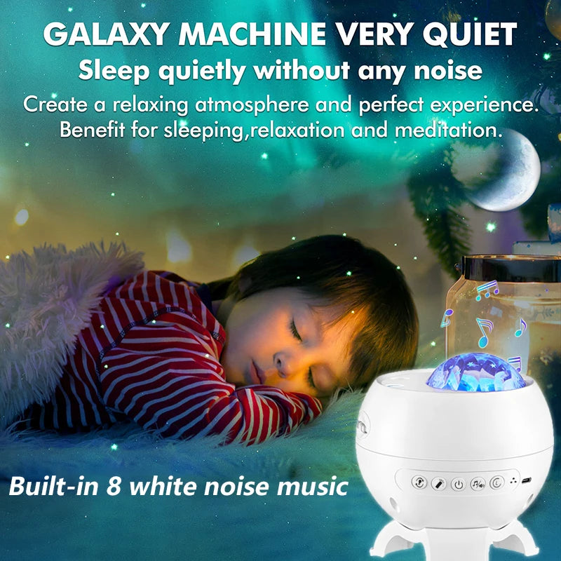 Auroria Polarlicht-Projektor | 3-in-1 Aurora, Sterne & Mond | Bluetooth Lautsprecher & Weißes Rauschen | 360° Galaxy Nachtlicht