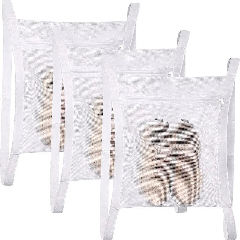 ReinStep Schuh-Waschbeutel | Schonendes Waschen im Netz | Für Sneaker & Sportschuhe | Weißes Polyester mit Klettverschluss