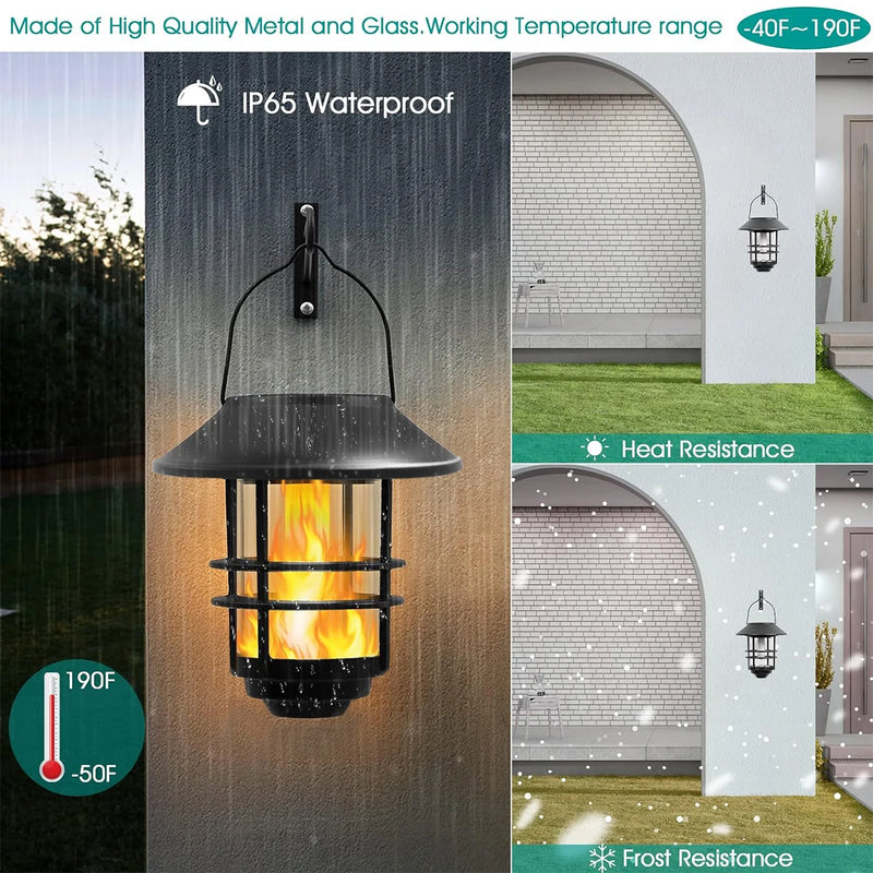 Flammora Solar Hängeleuchte mit Flammeneffekt | IP65 Wasserdicht | Edelstahl & Glas | Für Garten, Zaun & Terrasse