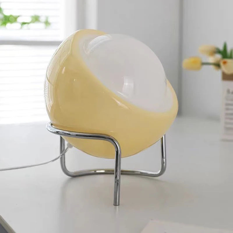 Aurivio Tischlampe | Glas & Edelstahl | Retro-Nordic Design | LED-Nachtlicht Beige/Orange | Ø21×H25 cm