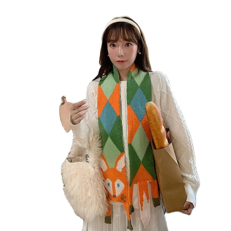 Strickschal FoxyHug | 120–145 cm | Weich & Warm | Niedliches Fuchsdesign für Damen & Kinder