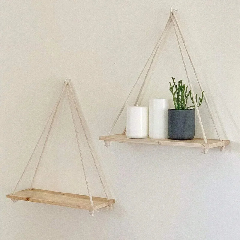 Boho Wandregal MAKRAVA | Handgefertigtes Makramé | 35×40 cm | Holz & Naturdesign