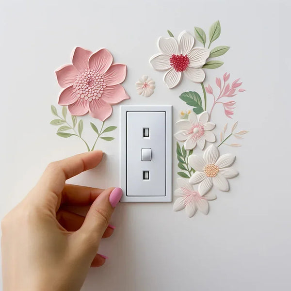 Wandsticker Decoflora SwitchBloom | Blumen-Schaltersticker aus PVC | Abnehmbar, wasserdicht & selbstklebend | Für Wohnzimmer, Bad & Schlafzimmer
