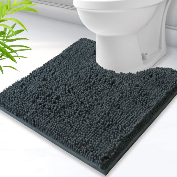 Aqualume | Toilettenvorleger U-Form | Super Saugfähige Chenille-Badematte | Rutschfest & Waschmaschinengeeignet | Weich & Komfortabel