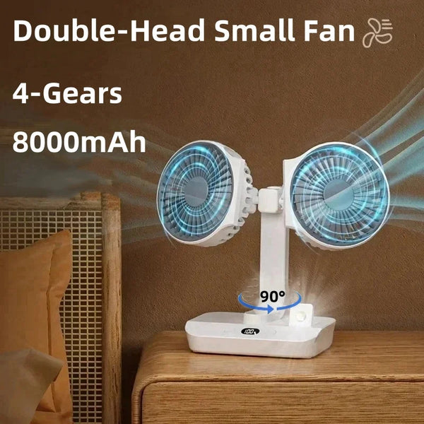 Brisano Tischventilator Kabellos | 8000mAh Akku | 90° Schwenkbar & 4-Stufen Wind | LED-Anzeige & USB-Ladung