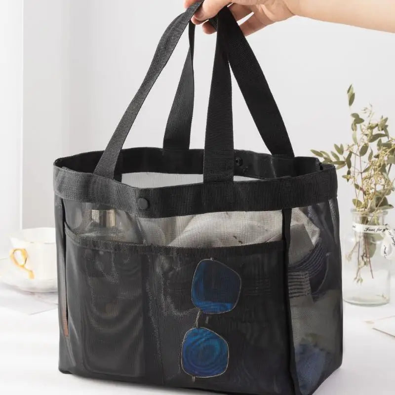 Strandtasche AEROWAVE Mesh | Groß & Atmungsaktiv | Für Strand, Sport & Reisen | Leicht & Schnell trocknend | Schwarz