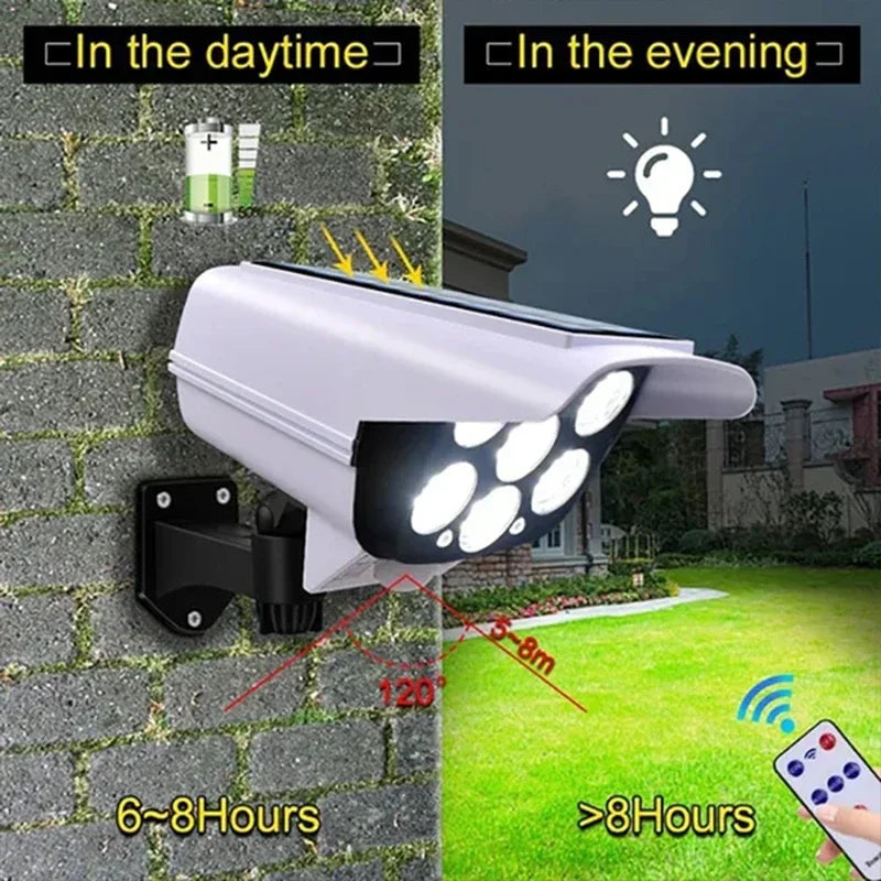 SolaGuardix Solar LED Sicherheitslicht mit Bewegungssensor | 77 LEDs & Dummy-Kamera-Design | Wasserdicht IP65 | Für Garten, Hof & Einfahrt