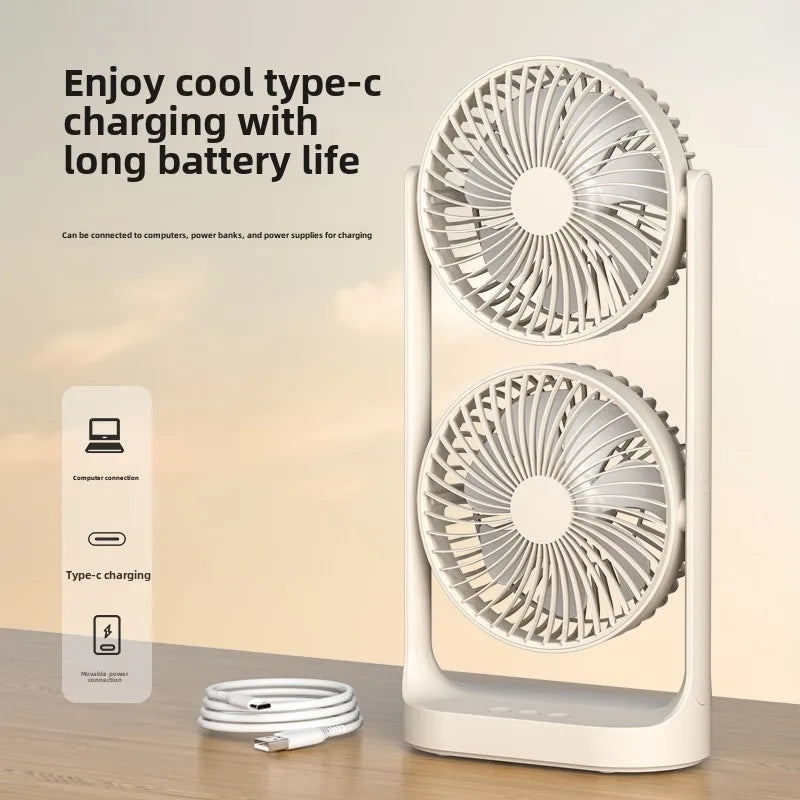 AeroTwins BreezeFlow Tischventilator mit Doppellüfter | Hohe Windkraft | 360° Luftzirkulation | Leise & Kompakt