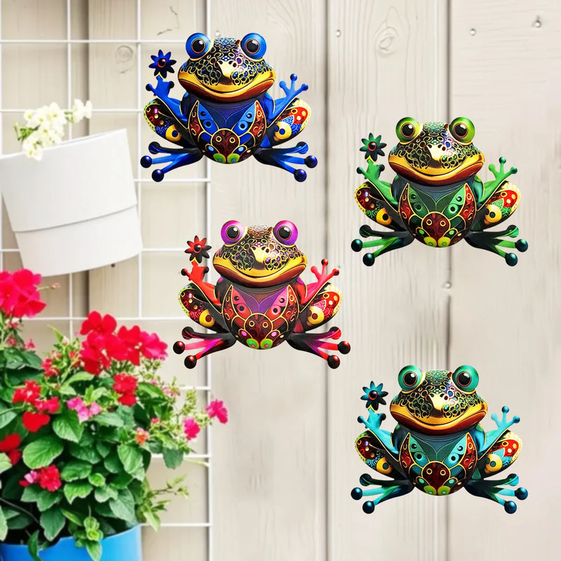 FROVIA Wanddeko Frosch | Metall | Handbemalt | Gartendeko & Innenbereich | 17,5 × 14 × 1 cm
