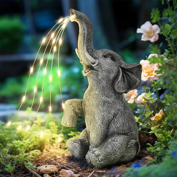 LumaPachy Solar Elefantenfigur mit Lichterkette | Gartendeko & Geschenkidee | Wasserdichte LED-Skulptur für Garten, Terrasse & Balkon