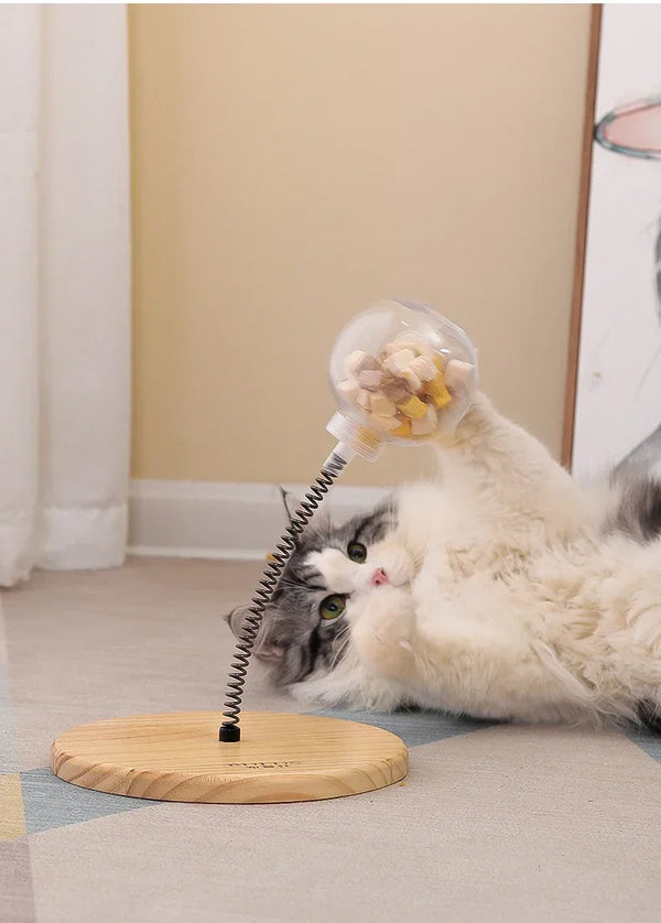 MiauMotion Katzenspielzeug mit Futterball & Feder | Interaktives Trainingsspiel | Intelligente Futterausgabe | Ein- oder Zweilagig