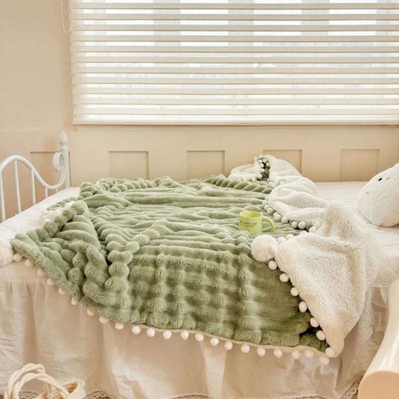 Lambelle Fleece-Decke | 3D-Struktur & Lammwolle | Weich, Warm & Stilvoll | Große Kuscheldecke in Uni-Farben