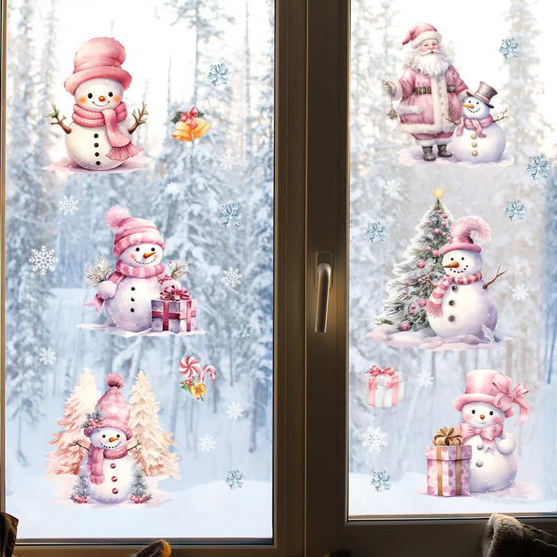 SnowyCharm Weihnachts Wandsticker | Rosa Schneemann Design | Abnehmbare PVC Fenster- & Wanddeko | Kinderzimmer & Weihnachtsdekoration