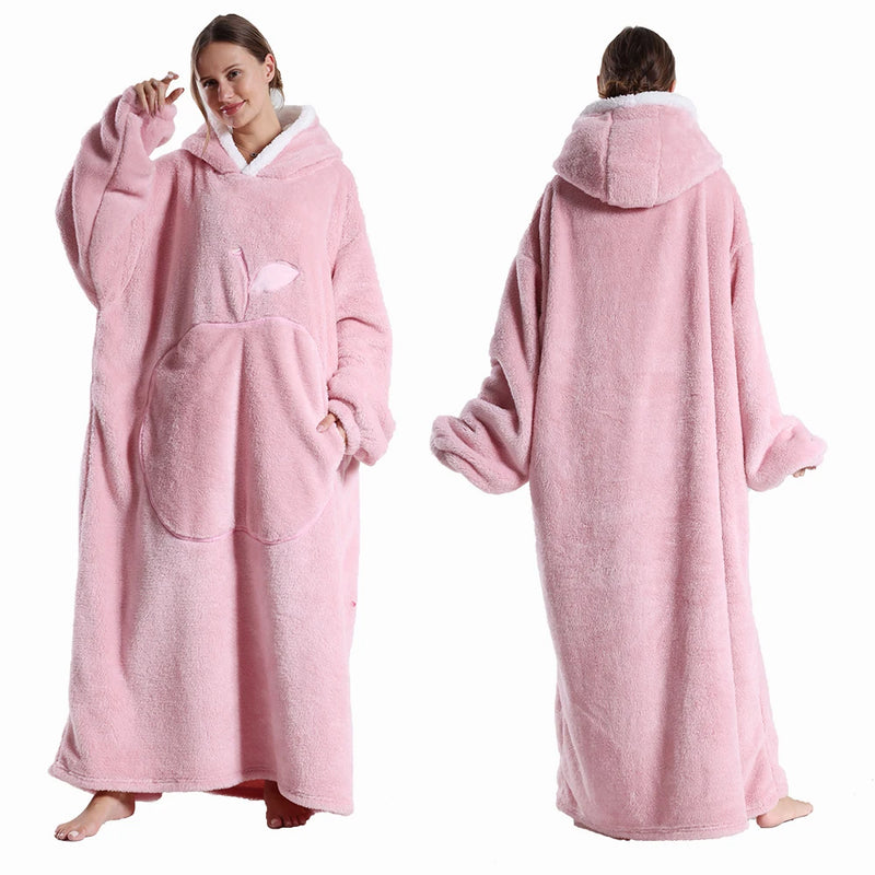 CozyHaven Übergrößen Kapuzendecke | Flauschige Sherpa Wearable Blanket mit Ärmeln & Tasche | 140 cm | Unisex Winter Kuscheldecke