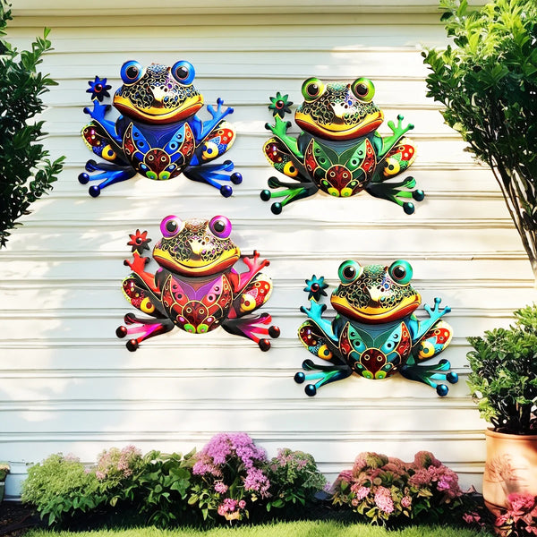 FROVIA Wanddeko Frosch | Metall | Handbemalt | Gartendeko & Innenbereich | 17,5 × 14 × 1 cm