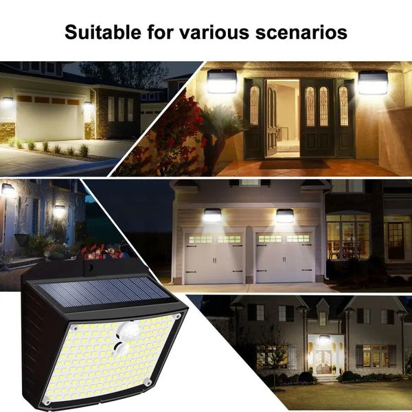 SoluraGuard Solar Wandleuchte 158 LEDs | Bewegungsmelder | IP65 Wasserdicht | 180° Abstrahlwinkel