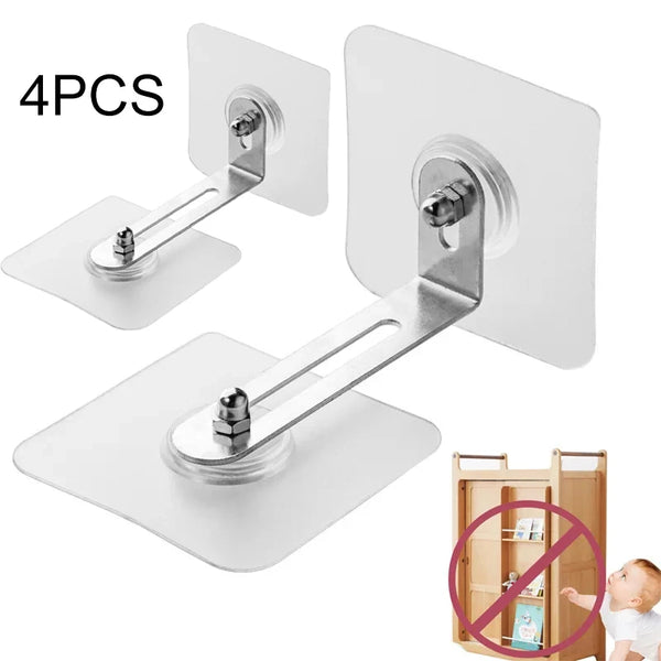 Stabello Anti-Kipp Befestigungs-Set 4-teilig | Verstellbar & Selbstklebend | Für Regale, Schränke & Kommoden