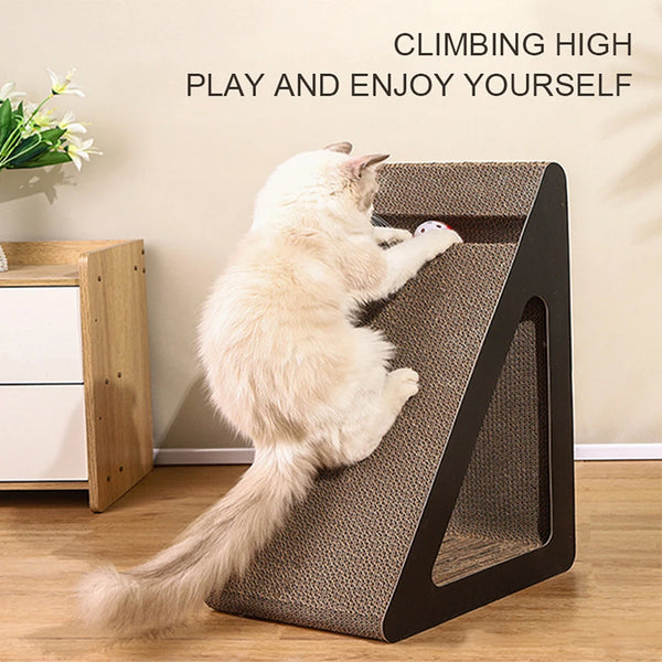 Kratzecke KratziPlay | 2-in-1 Kratzbrett mit Spielball | Dreieck-Design & Platzsparend | Für Katzen jeden Alters