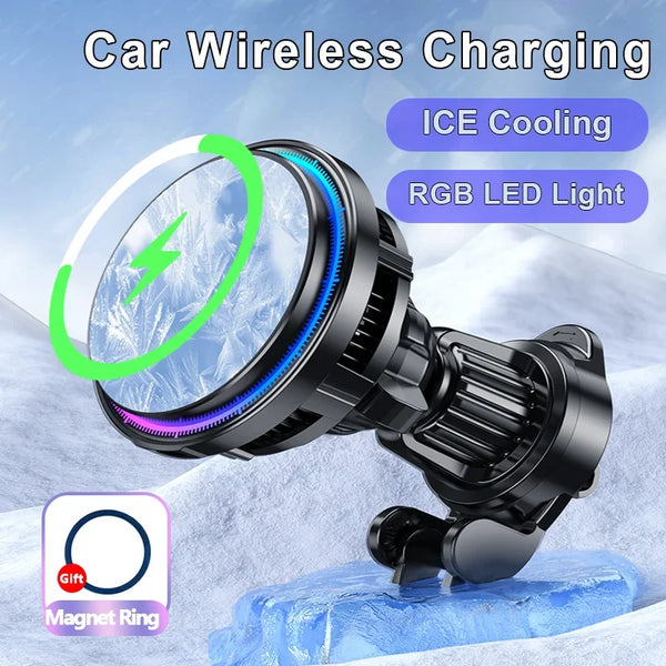 FrozzCharge Auto-Ladegerät | Magnetisches 15W Wireless Charging mit Kühlfunktion | RGB-Licht | iPhone MagSafe-kompatibel