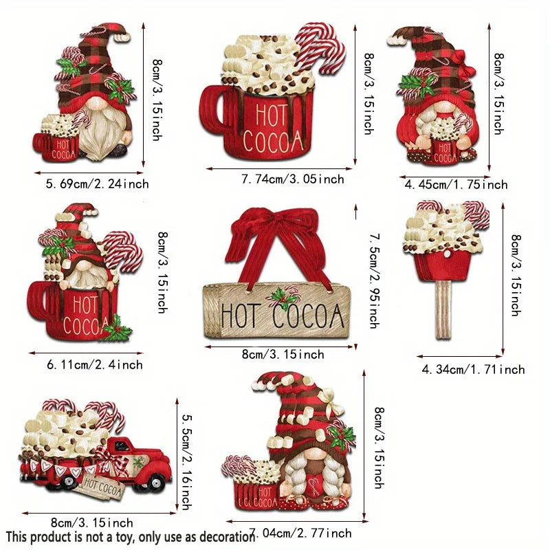 Nordivine | 24er Set Holz Weihnachtsanhänger | Hot Cocoa & Santa Design | Mit Aufhängeband | Für Baum, Fenster & Geschenke