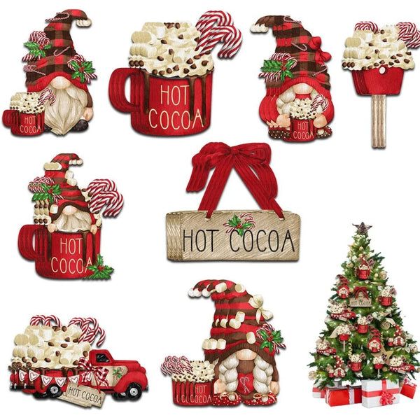 Nordivine | 24er Set Holz Weihnachtsanhänger | Hot Cocoa & Santa Design | Mit Aufhängeband | Für Baum, Fenster & Geschenke