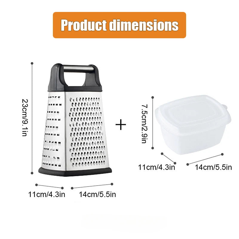 Gratello 4-in-1 Küchenreibe mit Auffangbehälter & Deckel | Edelstahl & rutschfester Boden | Für Käse, Gemüse, Zitrus & mehr | 22 × 11 × 9 cm